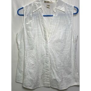 Ecologie Womens Med White Embroidery Sleeveless Top Blouse Artsy Minimalist